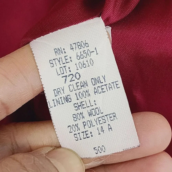 Oleg Cassini Womens 14 Red Wool Blend Blazer Jacket Work Career 23PT - Picture 5 of 8